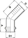 45° Angled Hosetail fitting for Fly Nut