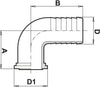 90° Elbow Hosetail with flat seat for Fly Nut