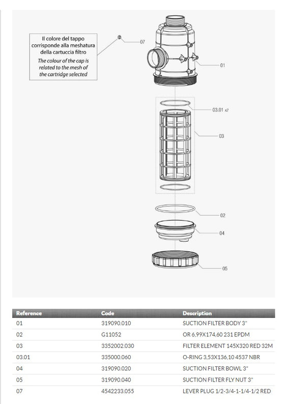 Filter ~ Suction Filter with threaded Coupling : Series 319 - SPARES