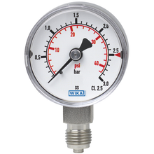  Bourdon tube pressure gauge, stainless steel with dual scale bar/psi