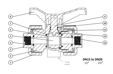 Ball Valve - 2 & 3 Way (1/2" & 3/4") Spare parts